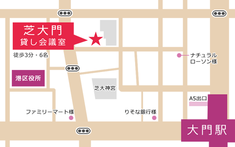 大門駅から会議室までの周辺マップ