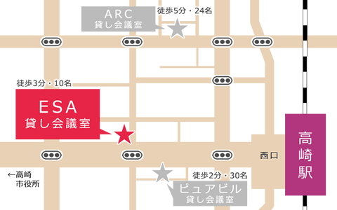 高崎駅西口から会議室までの周辺マップ